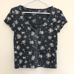 American Eagle Floral Button-Up Crop Top S
